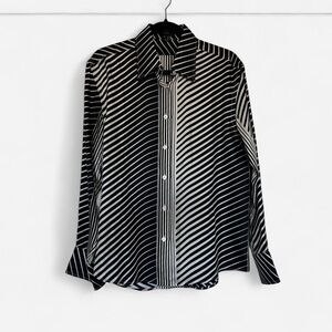 Vintage Gucci Diagonal Black & Ivory Print Silk Shirt
